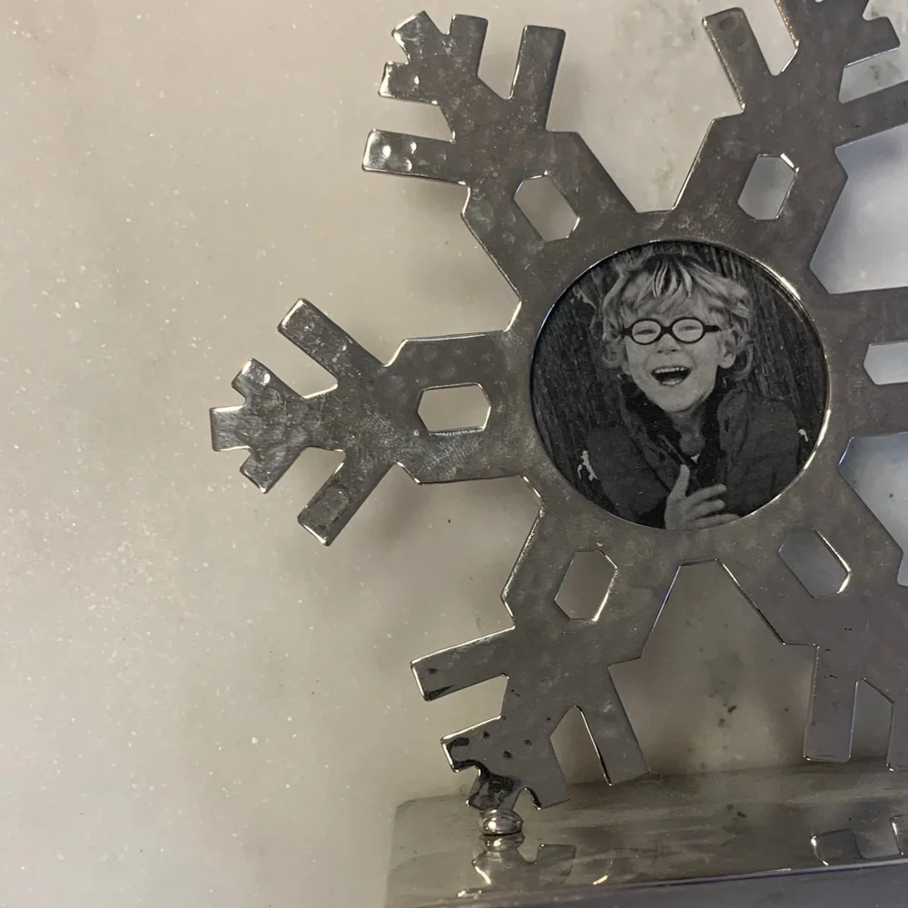 Crate&Barrel Silver Snowflake Photo Stocking Holder